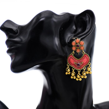E-5766 Bohemian style glaze with diamonds golden tassels flower retro earrings female gift jewelry