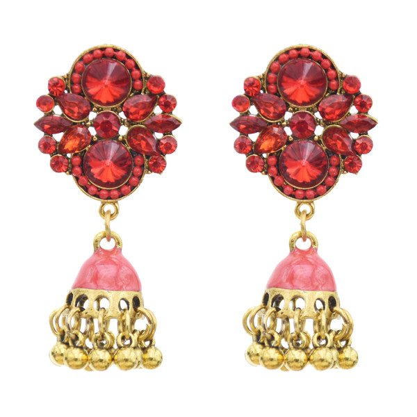 E-5774 6 Color Jhumki Gold with Crystal Enamel Beads Bell Tassel Jhumka Earrings for Women