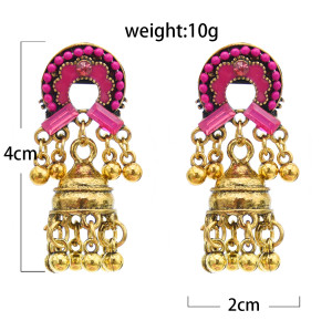 E-5778 Golden Bell Beads Tassel Color Round Crown Inlaid Crystal Vintage Earrings Female Gift Jewelry
