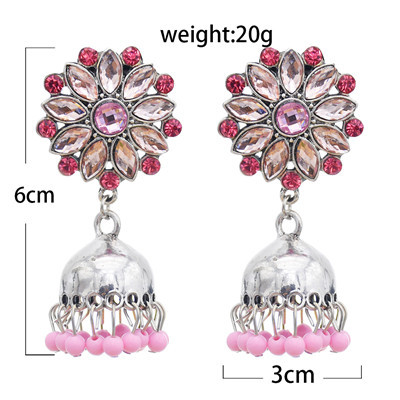 E-5779 Crystal Enamel Beads Bell Tassel Earrings for Women