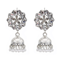 E-5787 Retro Style with Crystal Flower Colorful Acrylic Beads Bell Tassel Dangle Earrings for Women