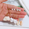 E-5790 Beach Earrings Set for Women Sea Shell Conch Hawaii Earring Summer Ear Stud and Dangle Hoop Earring Set