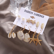 E-5790 Beach Earrings Set for Women Sea Shell Conch Hawaii Earring Summer Ear Stud and Dangle Hoop Earring Set