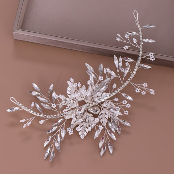 F-0763 Fashion crystal white bead hair band hand-woven leaf hair accessories bridal jewelry