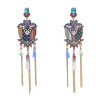 E-5791 Indian Jhumka Earrings for Women Carved Flower Crystal Long Bells Tassel Drop Earring Gypsy Jewelry