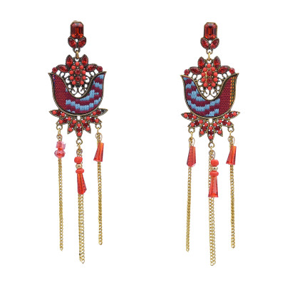 E-5791 Indian Jhumka Earrings for Women Carved Flower Crystal Long Bells Tassel Drop Earring Gypsy Jewelry