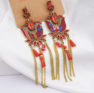 E-5791 Indian Jhumka Earrings for Women Carved Flower Crystal Long Bells Tassel Drop Earring Gypsy Jewelry