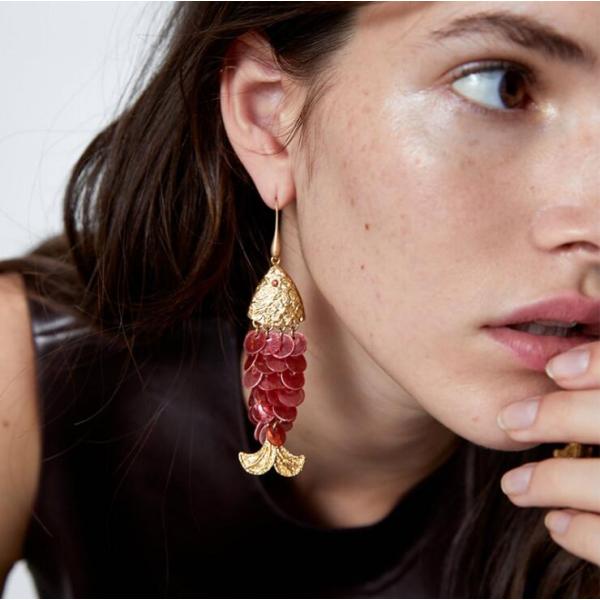 E-5699 3 color Fashion Shiny fish scales shape hoop drop earrings Jewelry