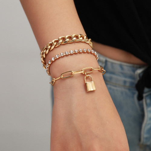 B-1028 Multi-layer gold and silver bracelet crystal bracelet lock pendant bracelet female jewelry