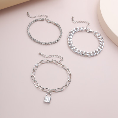 B-1028 Multi-layer gold and silver bracelet crystal bracelet lock pendant bracelet female jewelry