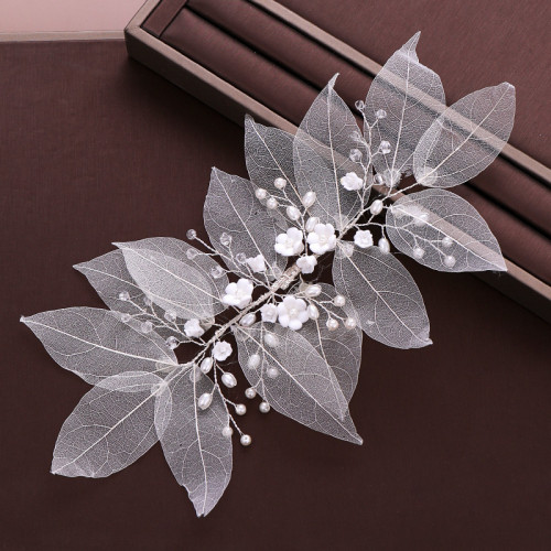 F-0765 Fashionable natural rhinestone pearl leaf shaped hair accessories ladies wedding festival Jewelry