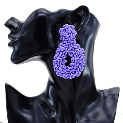 E-5793 Beaded Drop-Shaped Large Round Earrings for Woman