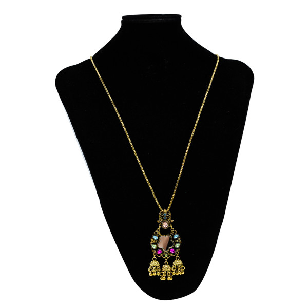 N-7370 Gypsy Antique Gold Metal Crystal Beads Mirror Birdcage Pendant Necklace Women Indian Ethnic Jewelry