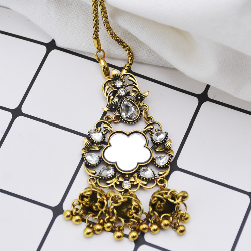 N-7370 Gypsy Antique Gold Metal Crystal Beads Mirror Birdcage Pendant Necklace Women Indian Ethnic Jewelry