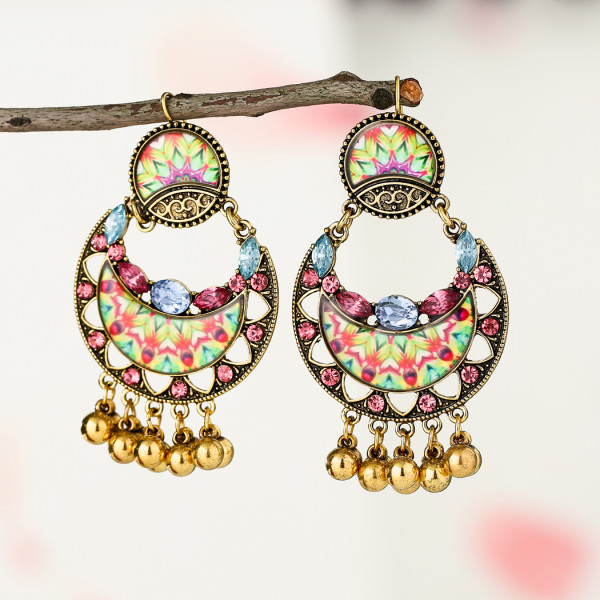 E-5794 Indian Beaded Rhinestone  Drop Dangle Earrings for Women