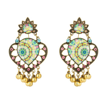 E-5795 Retro Heart-shaped with Tassel Beads Drop Dangle Earrings for Women