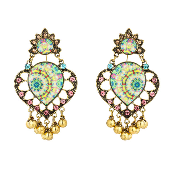 E-5795 Retro Heart-shaped with Tassel Beads Drop Dangle Earrings for Women