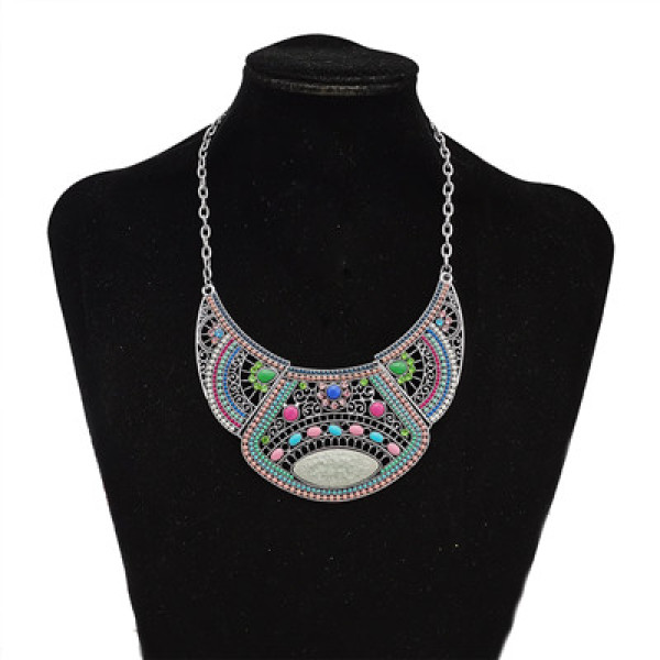 N-7372 Indian Hollow Broken Glass Stone Acrylic Beads Rhinestone Pendant Dance Necklace
