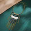 N-7374 Fashion Indian Vintage Alloy Colorful Crystal Beads Mirror Pendant Necklaces for Women Bohemian Gypsy Jewelry Accessories