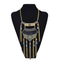 N-7374 Fashion Indian Vintage Alloy Colorful Crystal Beads Mirror Pendant Necklaces for Women Bohemian Gypsy Jewelry Accessories