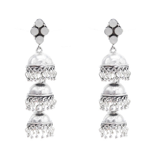 E-5803 Fashion Jhumka Earrings with Rhinestone Bells Pendant Silver Drop Dangle Earrings for Women