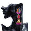 E-5804 Fashionable colorful rhinestone bell pendant beads tassel knitted earrings women jewelry