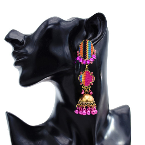 E-5804 Fashionable colorful rhinestone bell pendant beads tassel knitted earrings women jewelry