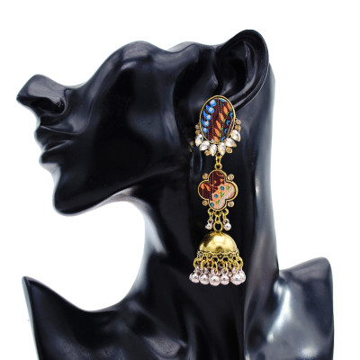 E-5804 Fashionable colorful rhinestone bell pendant beads tassel knitted earrings women jewelry