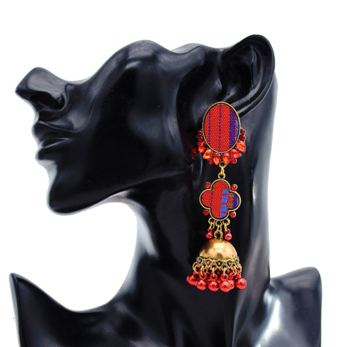 E-5804 Fashionable colorful rhinestone bell pendant beads tassel knitted earrings women jewelry
