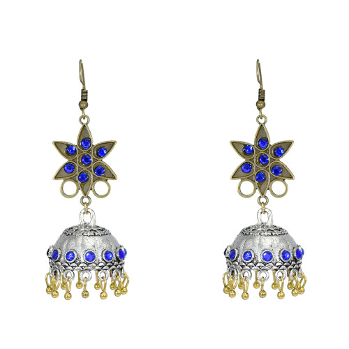 E-5805 Indian Pentagram Rhinestone Bell Drop Earrings for Women