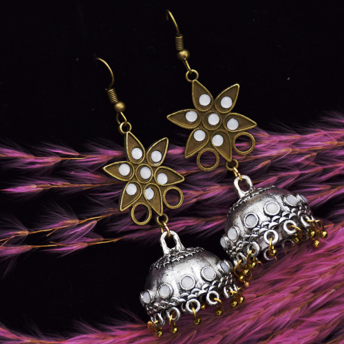E-5805 Indian Pentagram Rhinestone Bell Drop Earrings for Women
