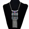 N-7376 Vintage silver color multi-crystal tassel pendant necklace for women gift jewelry