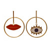 E-5817 Fashion Big Circle Gold Metal Lips Eye-shaped Asymmetry Dangle Statement Earrings for Women