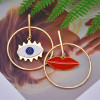 E-5817 Fashion Big Circle Gold Metal Lips Eye-shaped Asymmetry Dangle Statement Earrings for Women