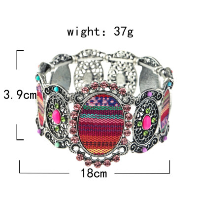 B-1035 Vintage Colorful Rhinestone printed Elastic Band Bracelet Jewelry