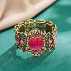 B-1035 Vintage Colorful Rhinestone printed Elastic Band Bracelet Jewelry