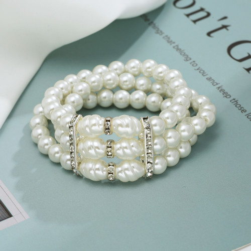 B-1037 Elegant 3 Layers Simulated Pearl Beads Statement Bracelets for Women Girl Summer Party Jewelry Gift