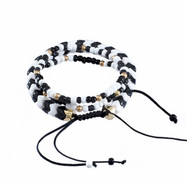 B-1038 Adjustable Braided Rope Acrylic Bead Bracelet Set
