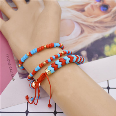 B-1038 Adjustable Braided Rope Acrylic Bead Bracelet Set