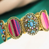 B-1039 Vintage Bead  Colorful Rhinestone printed Elastic Band Bracelet Jewelry