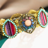B-1040 Retro Style Silver Gold with Colorful Rhinestone Hollow Flower Shaped Elastic Bracelet Jewelry