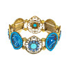 B-1040 Retro Style Silver Gold with Colorful Rhinestone Hollow Flower Shaped Elastic Bracelet Jewelry