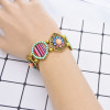 B-1040 Retro Style Silver Gold with Colorful Rhinestone Hollow Flower Shaped Elastic Bracelet Jewelry