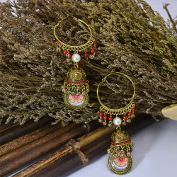 E-5819 Gold Color Bells Indian Jhumka Earrings Women's Vintage Turkey Boho Beads Tassel Earrings Turkish Jewelry