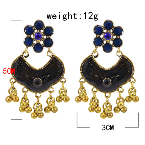 E-5766 Bohemian style glaze with diamonds golden tassels flower retro earrings female gift jewelry