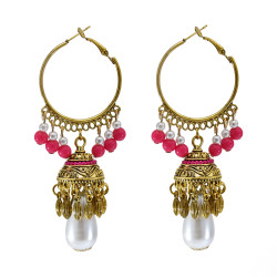 E-5820 Vintage Imitation Pearl Beads Tassel Dangle Earrings Indian Jhumka Hoop Earrings for Women