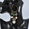 E-5824 Indian Imitation Pearl Beads Tassel Dangle Hoop Earrings for Women