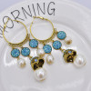 E-5824 Indian Imitation Pearl Beads Tassel Dangle Hoop Earrings for Women