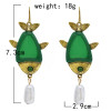E-5825 Cute Pearl Tassel Green Acrylic Fish Drop Earrings for Women Girl Summer Party Jewelry Gift