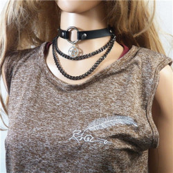 N-7380 Diablo Leather Chain Multilayer Collar Pendant Necklace Sexy Necklace